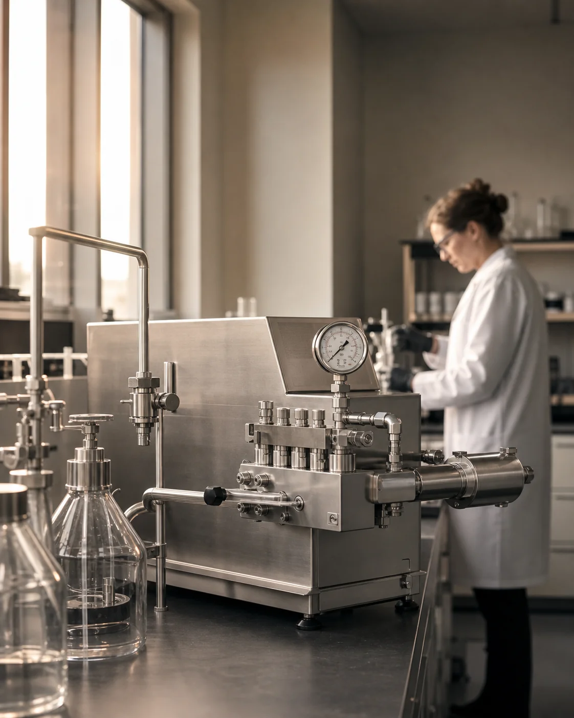 CAS PETER high-pressure homogenizer in a modern process laboratory