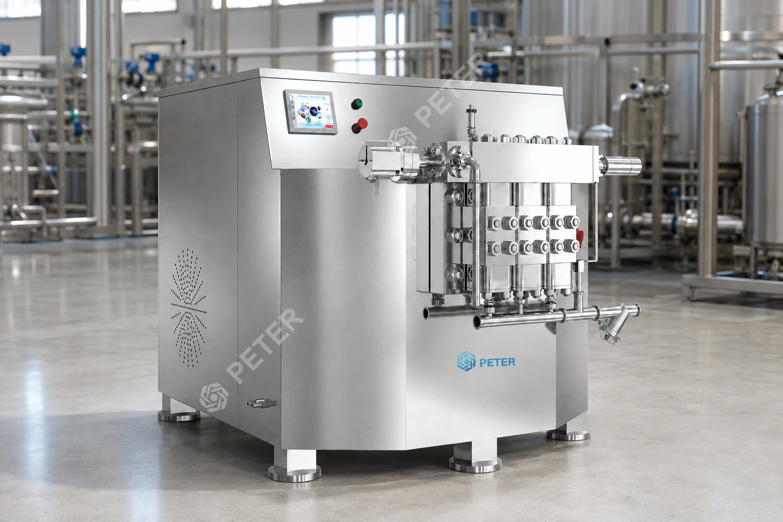 CAS PETER PT-1000 high-pressure homogenizer in a dairy and food manufacturing factory