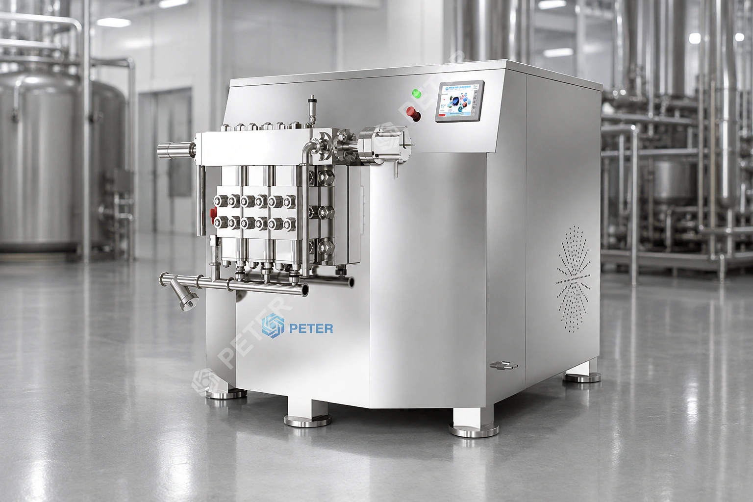 CAS PETER PT-500 high-pressure homogenizer in a food processing factory