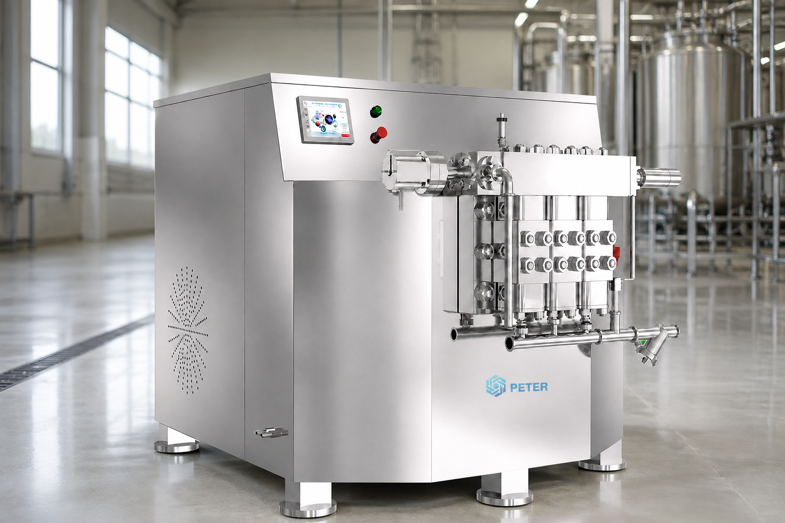 CAS PETER PT-1000 high-pressure homogenizer in a dairy and food factory