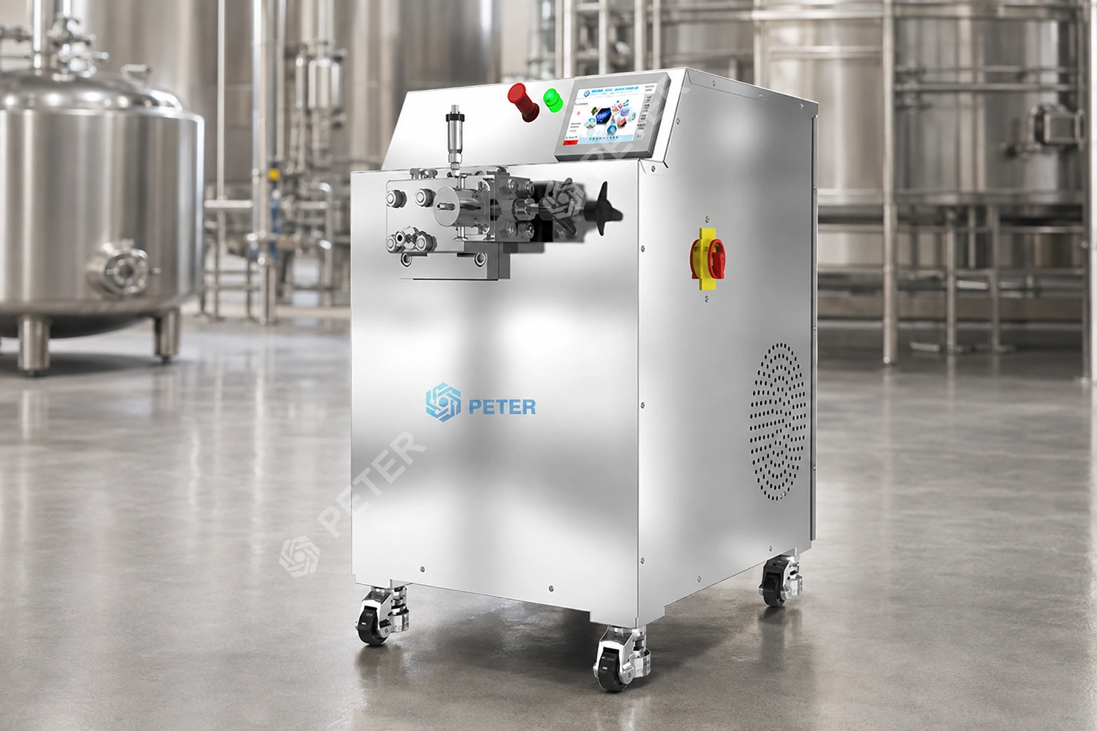 CAS PETER PT-40 high-pressure homogenizer in a food processing pilot factory