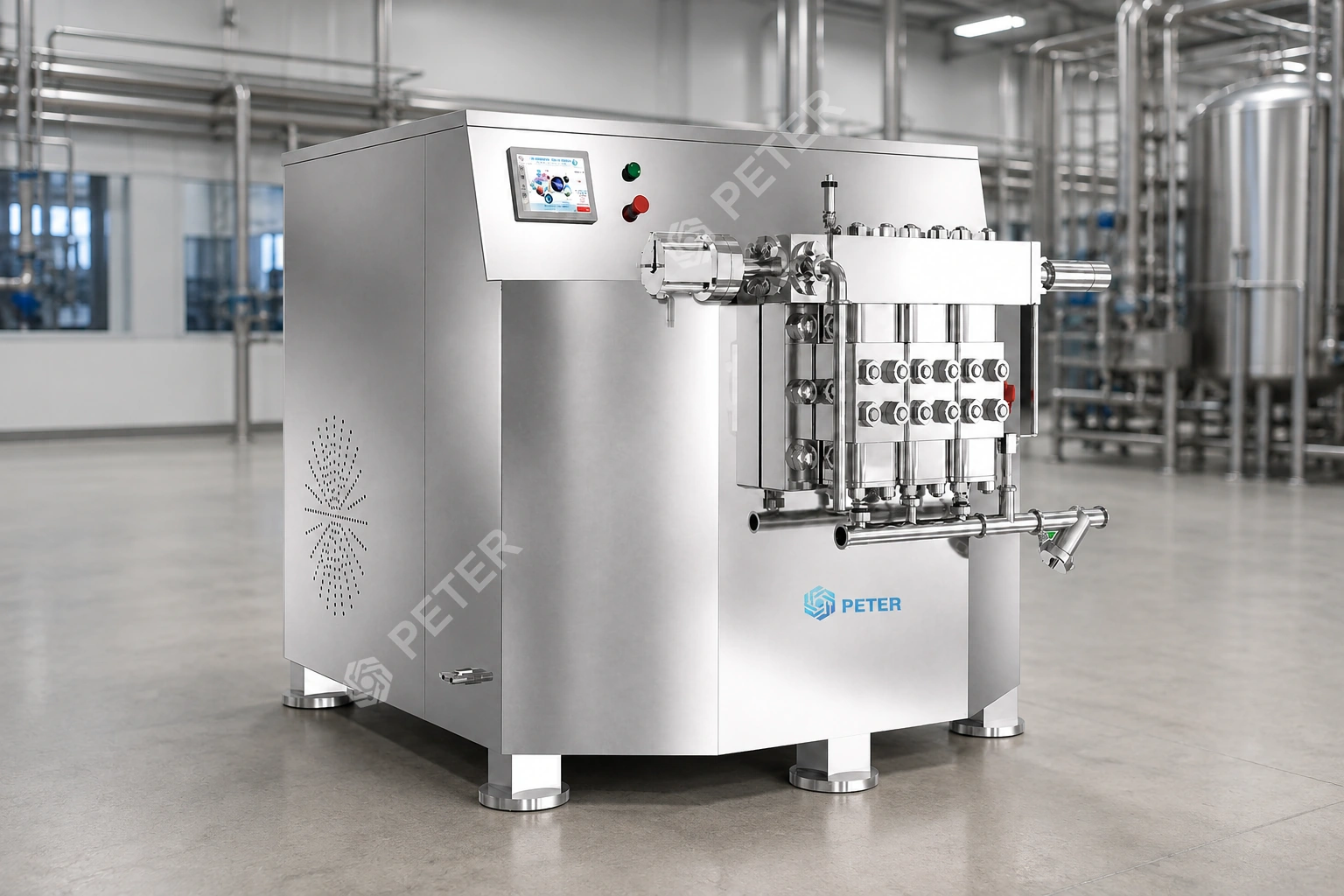 CAS PETER PT-1000 high-pressure homogenizer in a dairy manufacturing factory