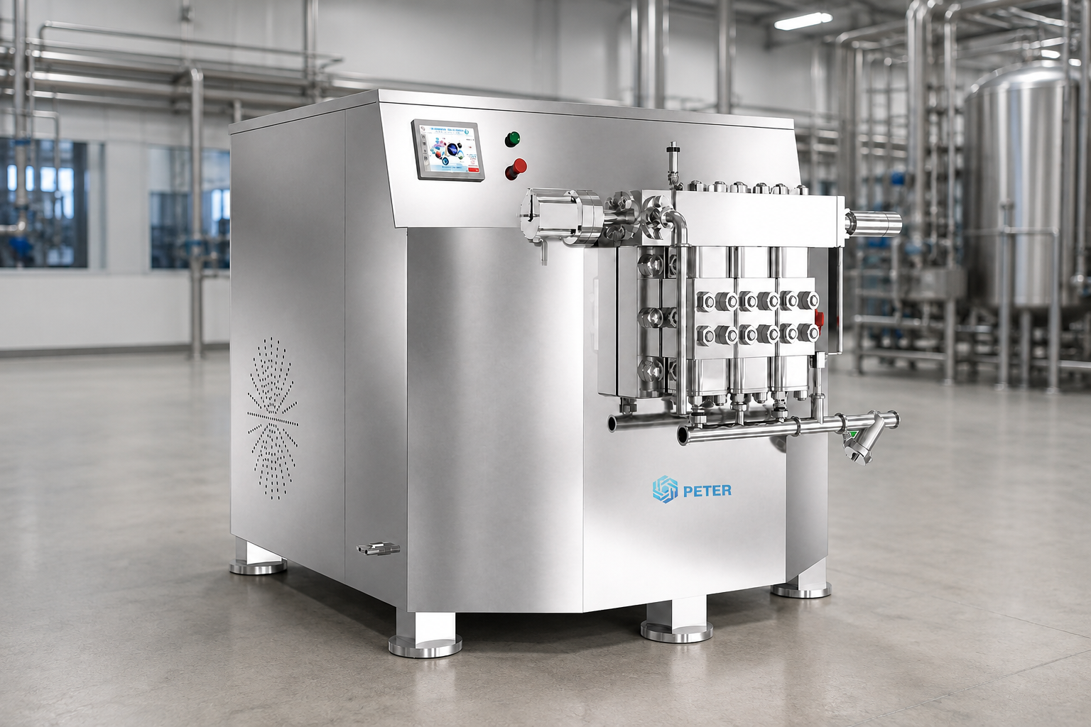 CAS PETER PT-1000 high-pressure homogenizer in a dairy manufacturing factory