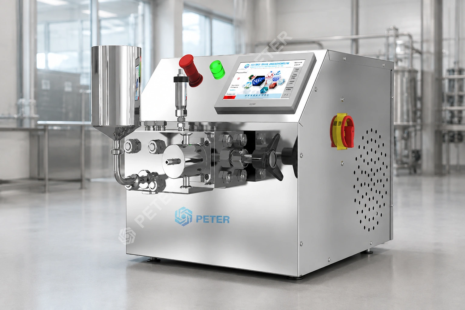 CAS PETER PT-20 high-pressure homogenizer in a dairy pilot factory