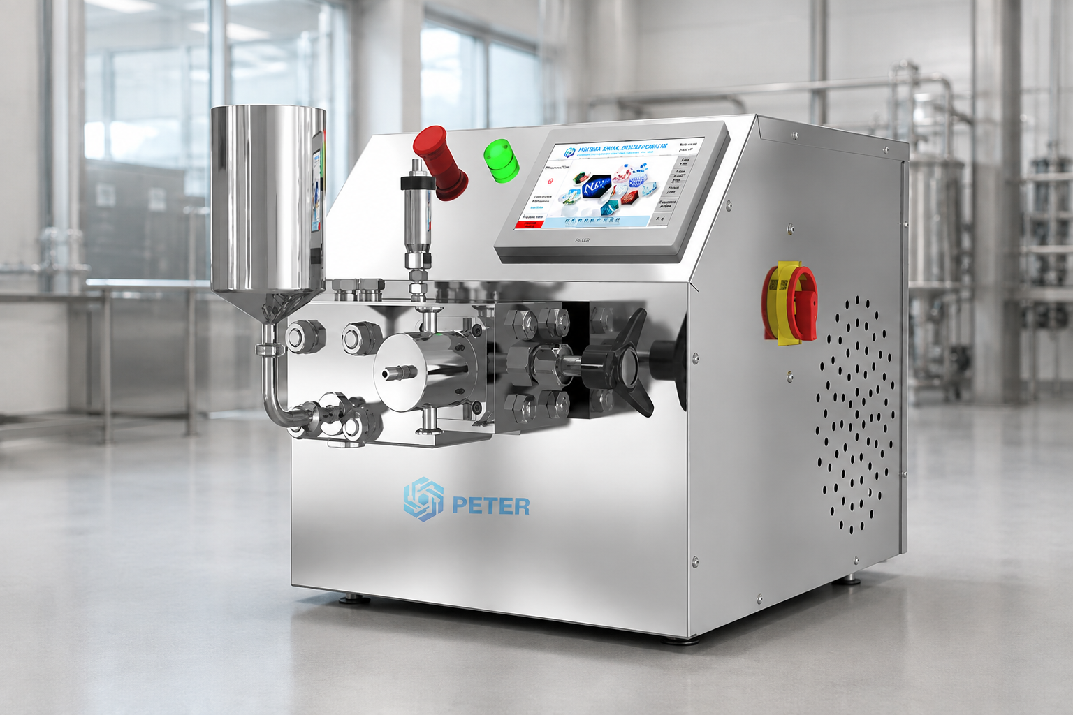 CAS PETER PT-20 high-pressure homogenizer in a dairy pilot factory