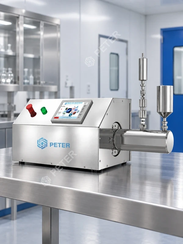 CAS PETER high-pressure microfluidizer in a clean formulation room