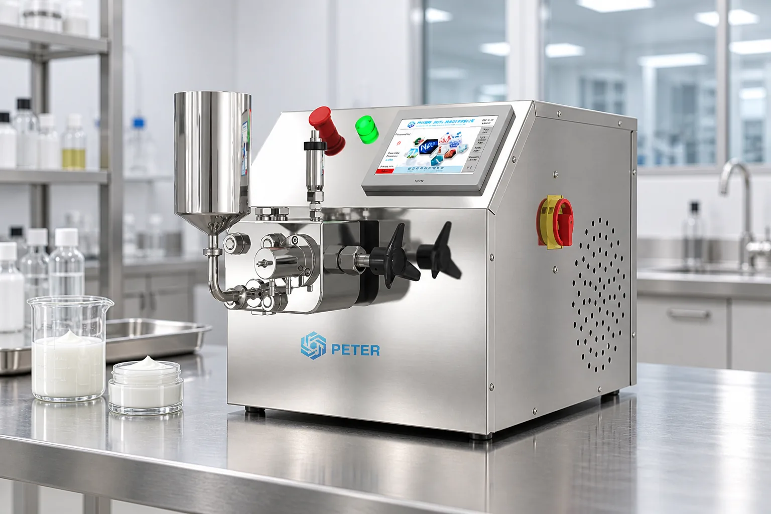 CAS PETER laboratory high-pressure homogenizer for cosmetic emulsion trials
