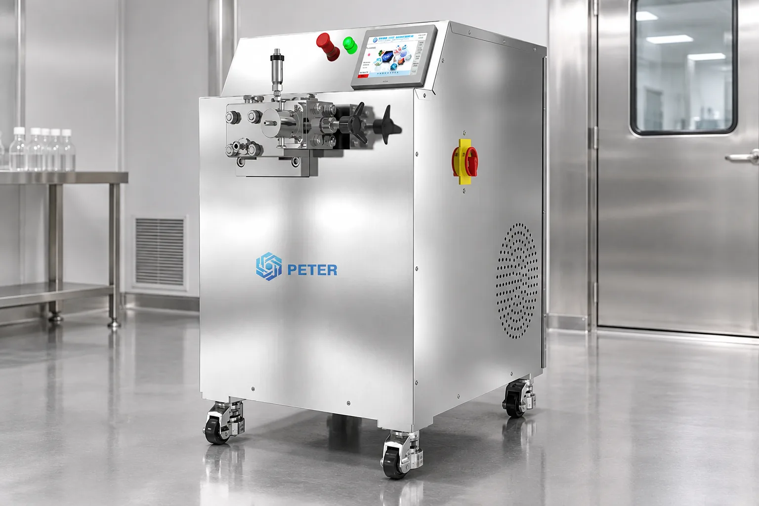 CAS PETER pilot high-pressure homogenizer in a pharmaceutical formulation suite