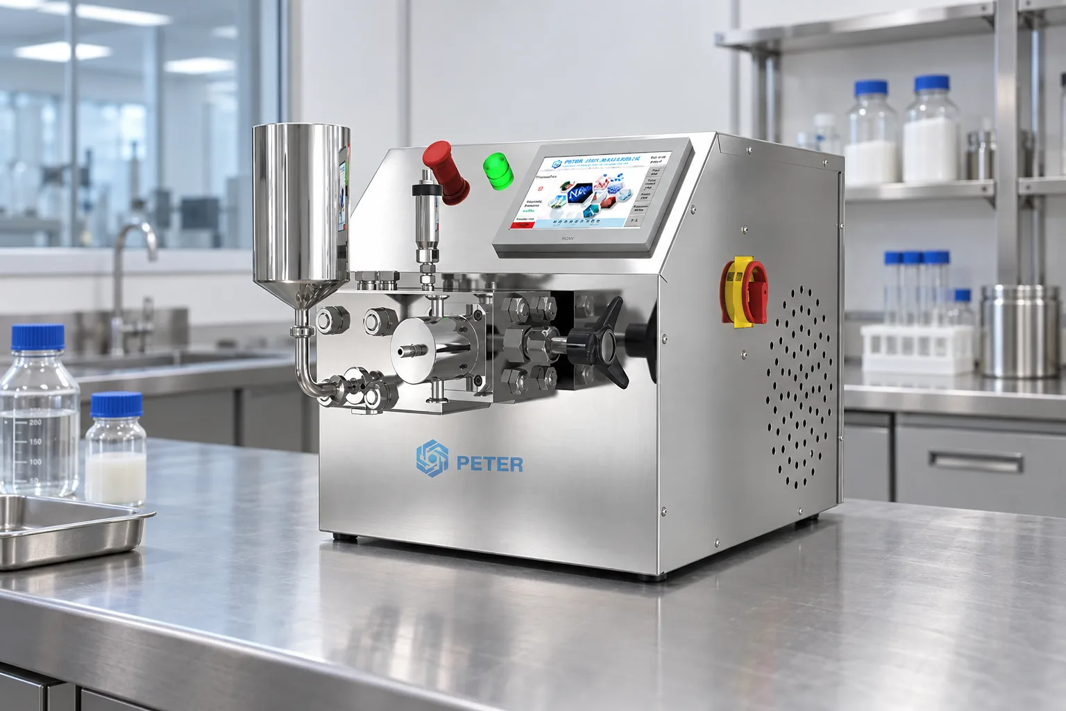 CAS PETER laboratory high-pressure homogenizer in a controlled sample-preparation lab