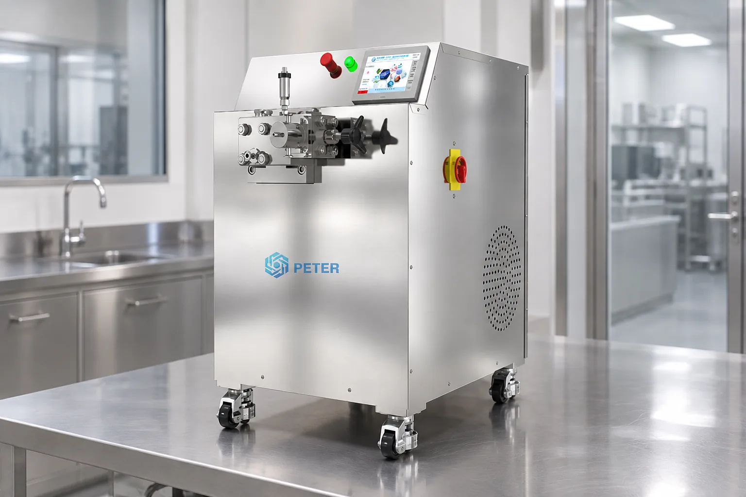 CAS PETER pilot high-pressure homogenizer in a laboratory scale-up room
