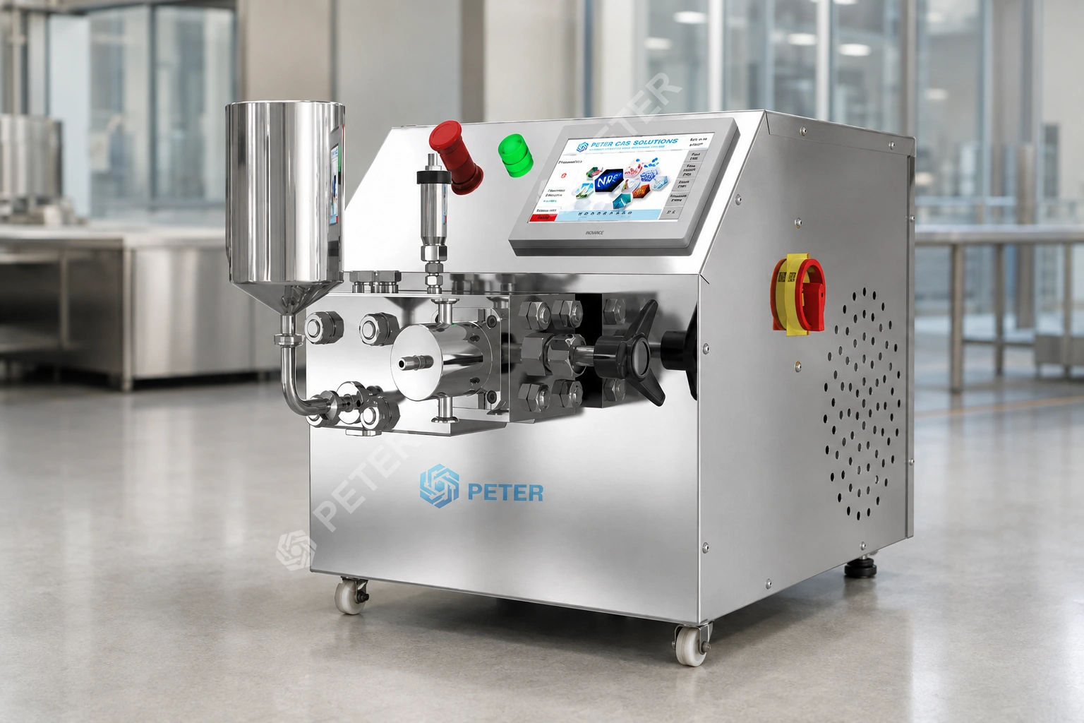 CAS PETER PT-20 high-pressure homogenizer in a beverage pilot factory
