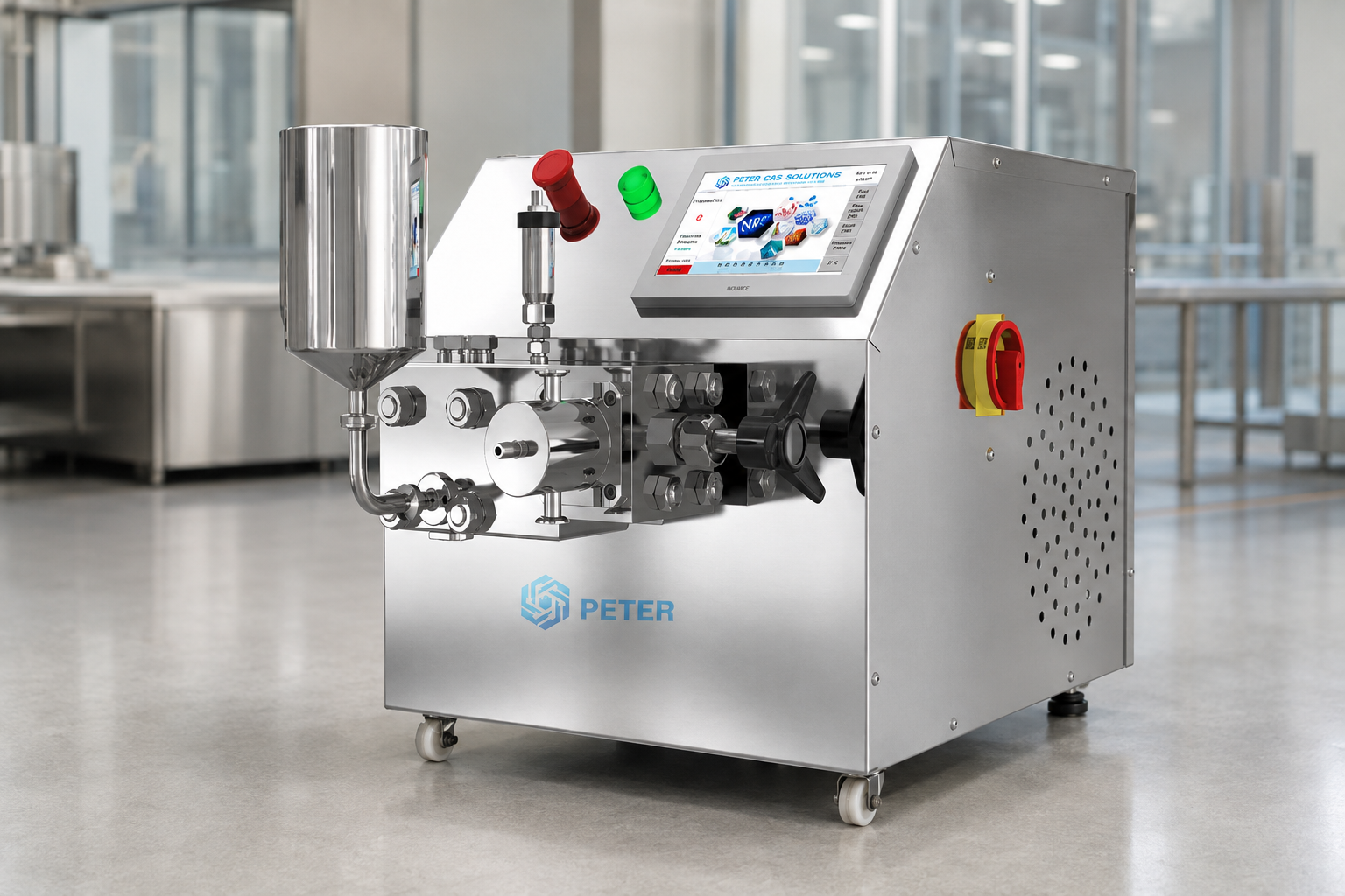 CAS PETER PT-20 high-pressure homogenizer in a beverage pilot factory