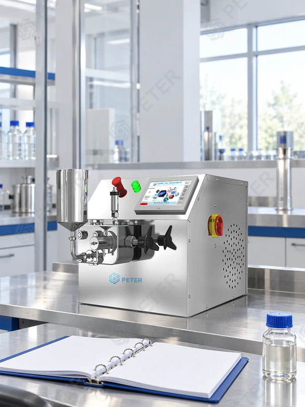 CAS PETER PT10 high-pressure homogenizer in an illustrative bioprocess-factory development laboratory; equipment and documentation review
