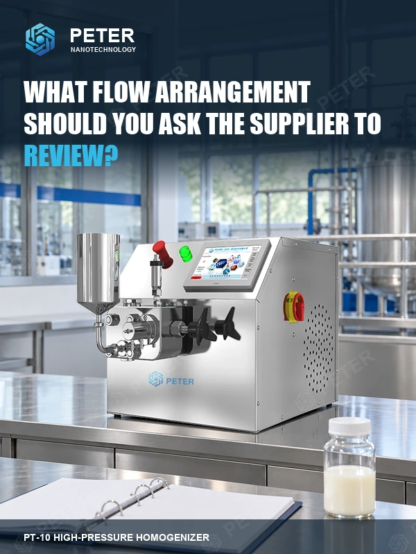 CAS PETER PT-10 high-pressure homogenizer in an illustrative factory; What flow arrangement should you ask the supplier to review?. Branded article visual, not an actual installation or performance result.