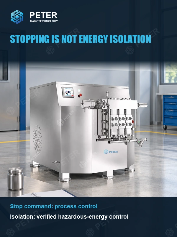 CAS PETER PT-1000 in an illustrative factory setting: Stopping is not energy isolation.